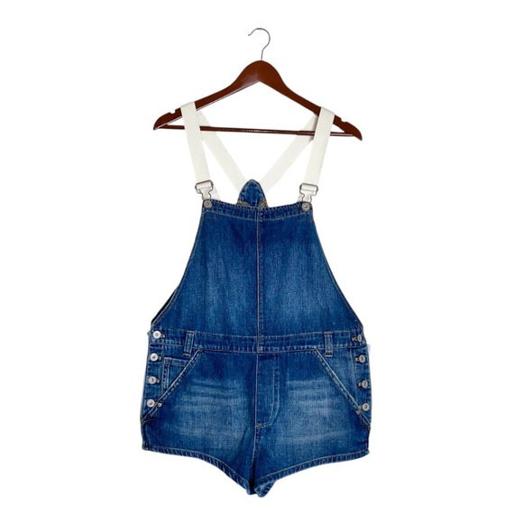 Free People Shapeless Blue Denim Shortalls Short Overalls - Picture 4 of 8
